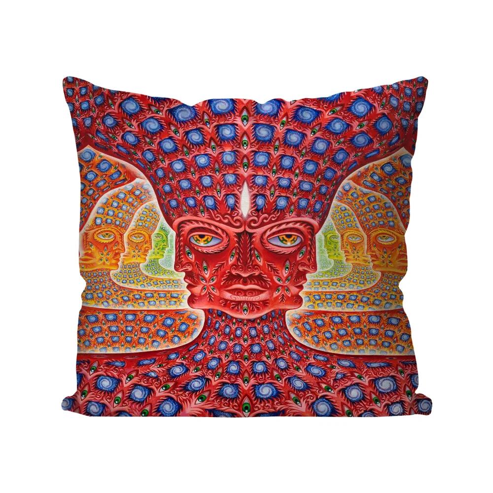 A- Alex Gray Trippy Psychedelic Pillow Case Square Pillow Bedroom Sofa Leisure Comfort Cushion Living Room Home Decoration 40X40