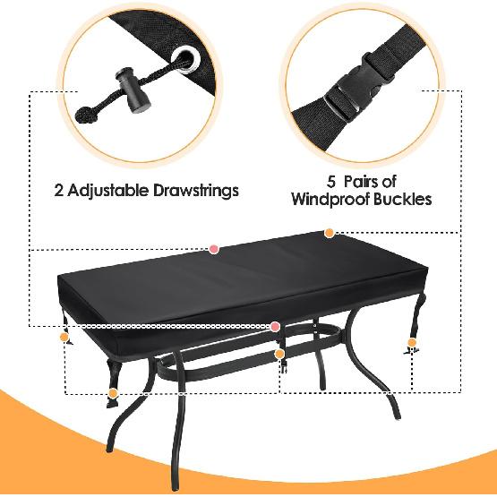 Rectangular Patio Table Cover - Waterproof Anti-UV Outdoor Dining Table Cover - Outdoor Patio Furniture Cover 75" L X 40" W X 6" H
