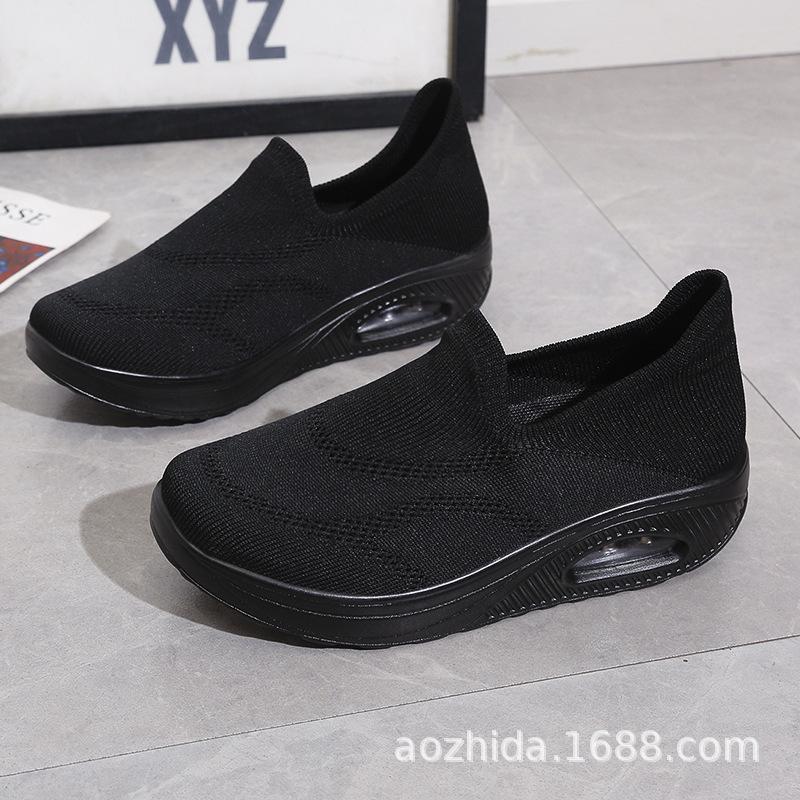 

Women s shoes spring and autumn mother travel shoes air cushion thick-soled fly-woven casual sports shoes outdoor hiking shoes large size 44 44 чорний