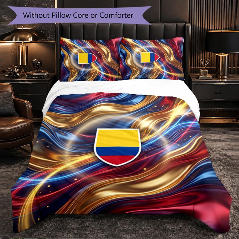 Colombia Football Pattern 3 Pieces Bedding Set Soft Microfiber Duvet Cover with Pillow Cases for Bedroom