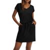 Women's Summer V-neck T-shirt Casual Short Sleeve Drawstring With Pocket Solid Color Dresses