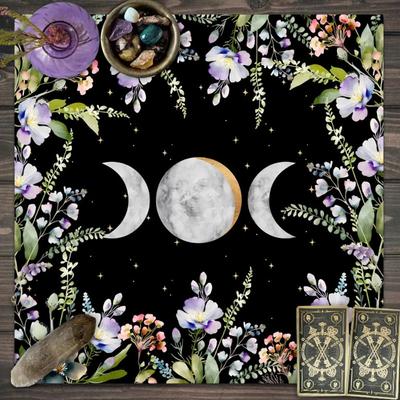 Colorful Moonlight Flower Tarot Card Table Cloth Rose Floral Altar Card Mat Witchcraft Astrology Supplies