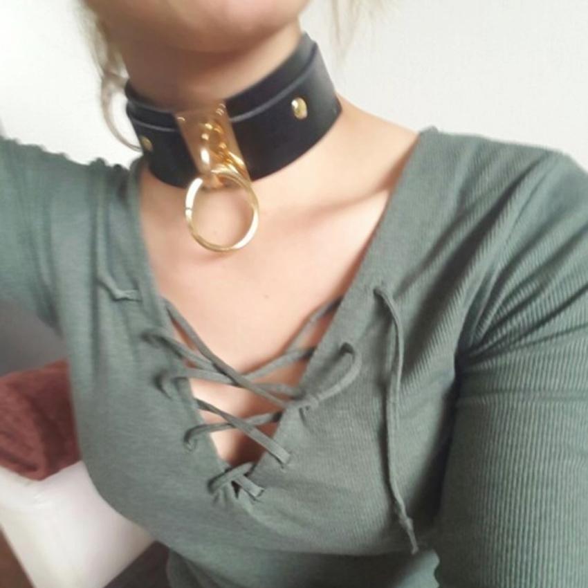 Cool Oversized Choker Fetish Argintiu/Aur O Metal Punk Stil Retro Guler din piele Bondage Sub BDSM Harness Colier