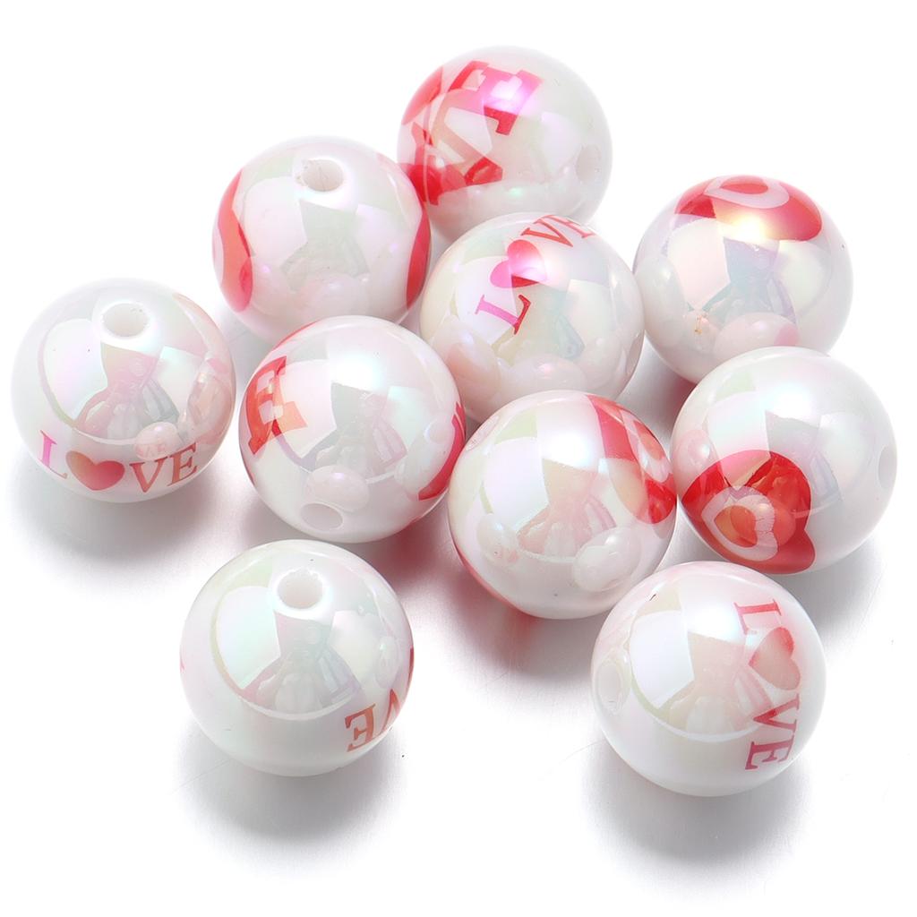 10Pcs 15.5mm Acrylic Plated UV Colored Beads Stripes Star Printed Loose Round Beads For DIY Phone Chain Jewelry Accessories
