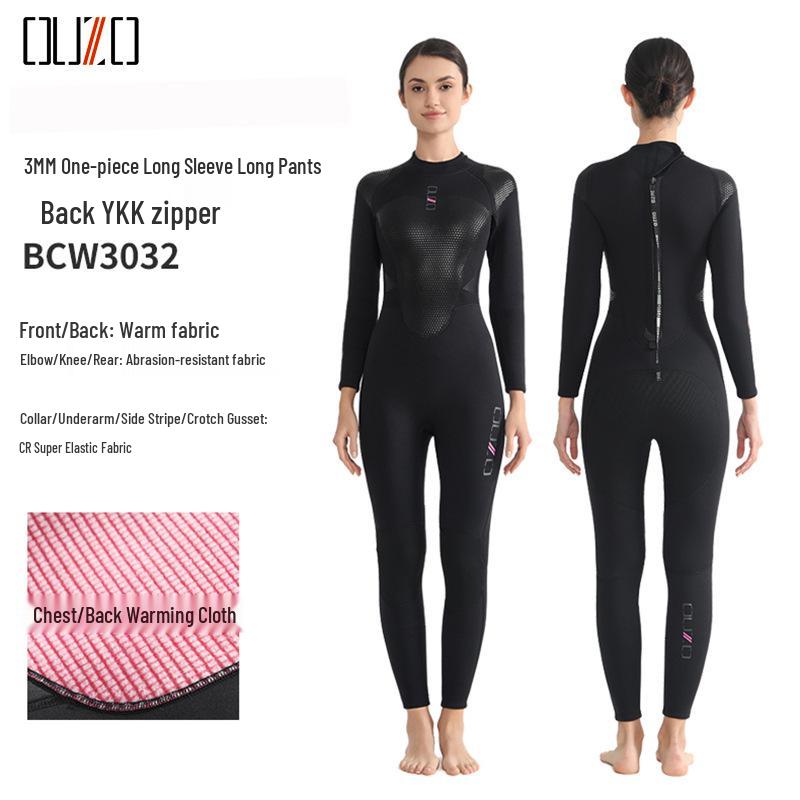 3mm OUZO Unisex Wetsuit: Warm, Quick-Drying, Super Elastic, Sun-Protected One-Piece for Winter Surfing and Diving.
