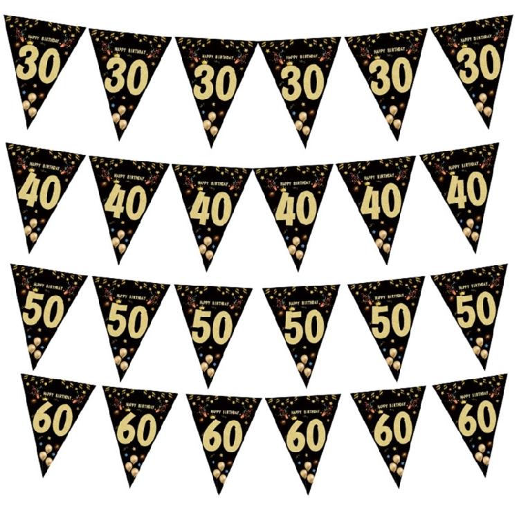 Geburtstagsparty Wimpelkette Hängende Dekoration Schwarz Gold Wimpelkette Geburtstagsfeier Zubehör für Festival Anlass Fotografie