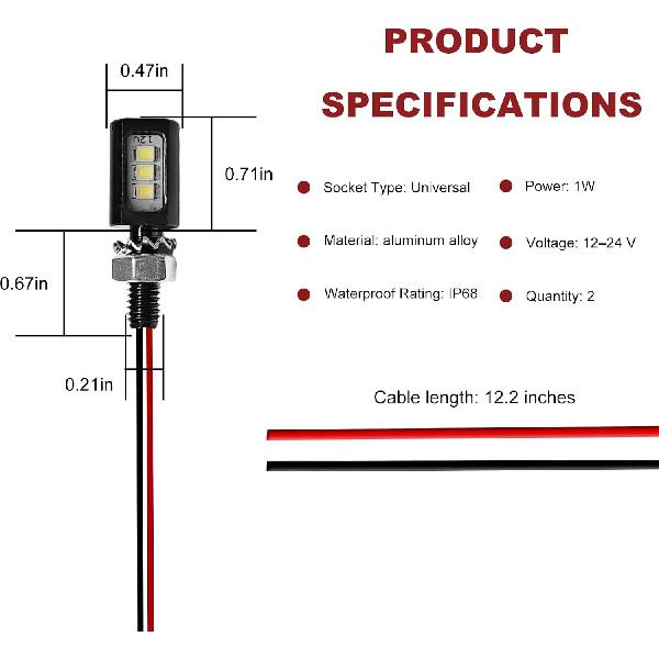 2 PCS LED License Plate Light, 12V 2835 Chips Car Tag LED Bulb with Aluminum Light Holder, Waterproof/Rainproof IP68 License Plate Screw Bolt Lamp