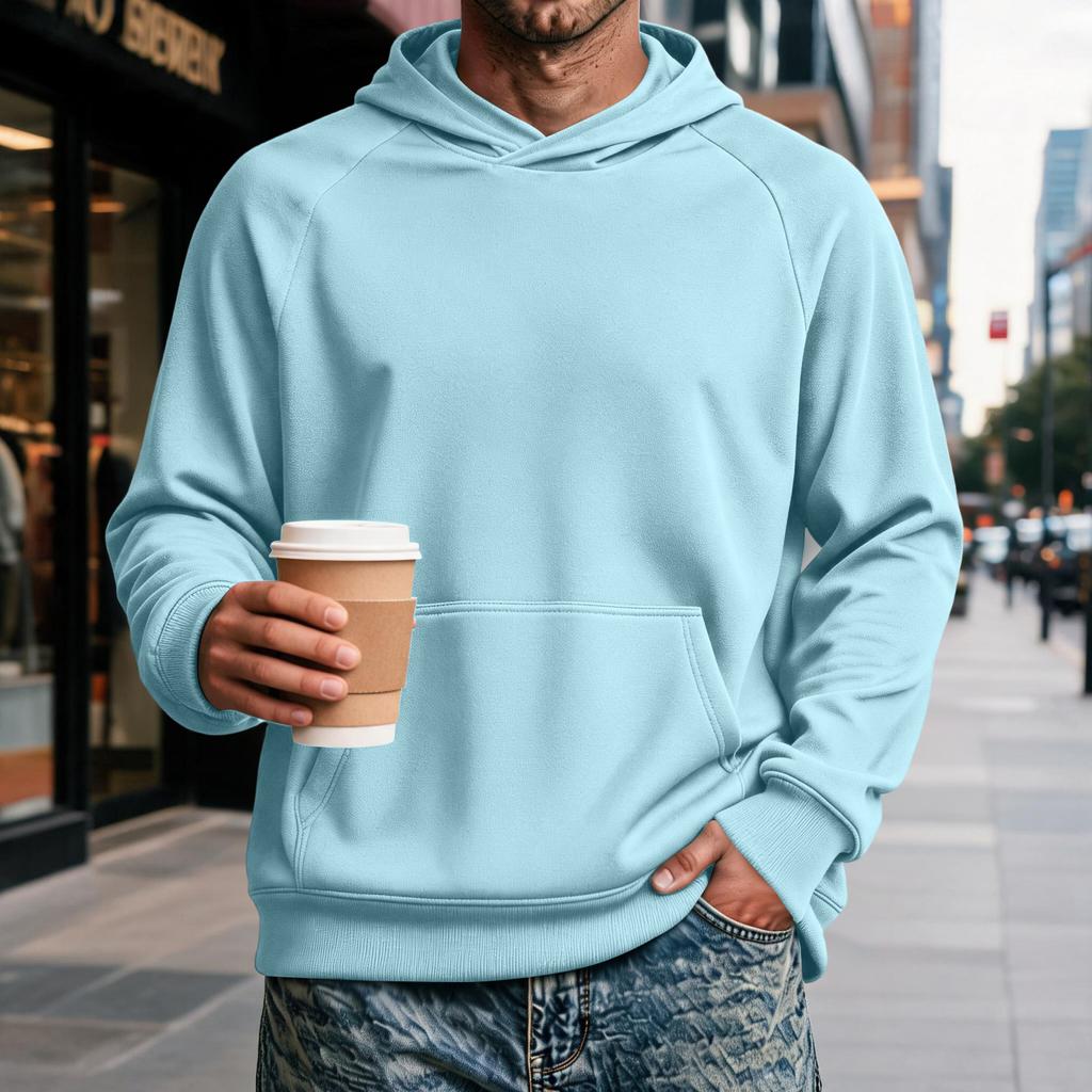 Men's Raglan Hoodie with Pocket - Long Sleeve Casual Pullover