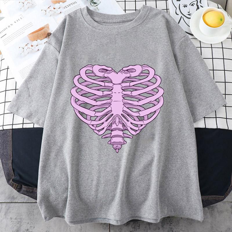 Женская футболка в стиле панк Love Skeleton летние футболки с короткими рукавами Harajuku Y2K топ большого размера уличная одежда винтажная рубашка одежда 3XL серый 1180₽