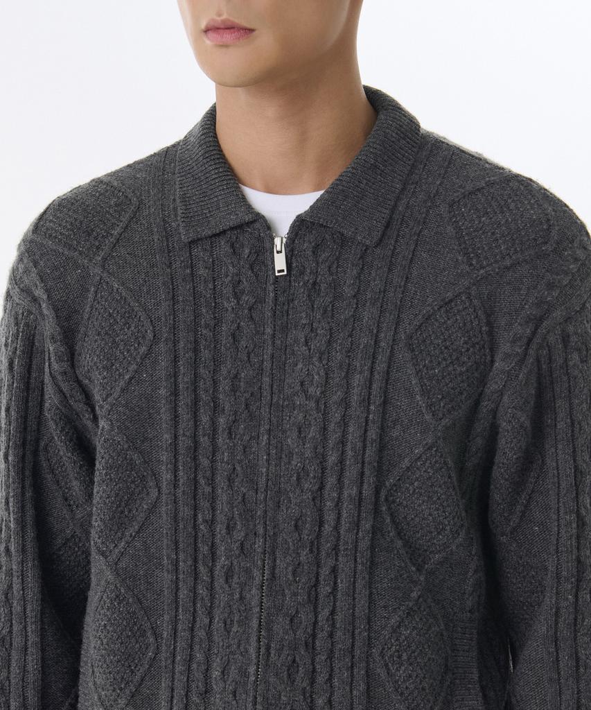 Musinsa Standard Aran Cable Collared Knit Zip-Up [Medium Gray]