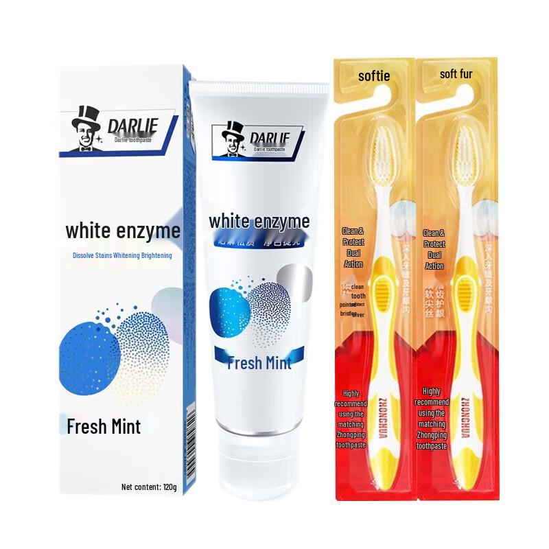 

Darlie White Enzyme Fresh Mint Toothpaste with Toothbrushes