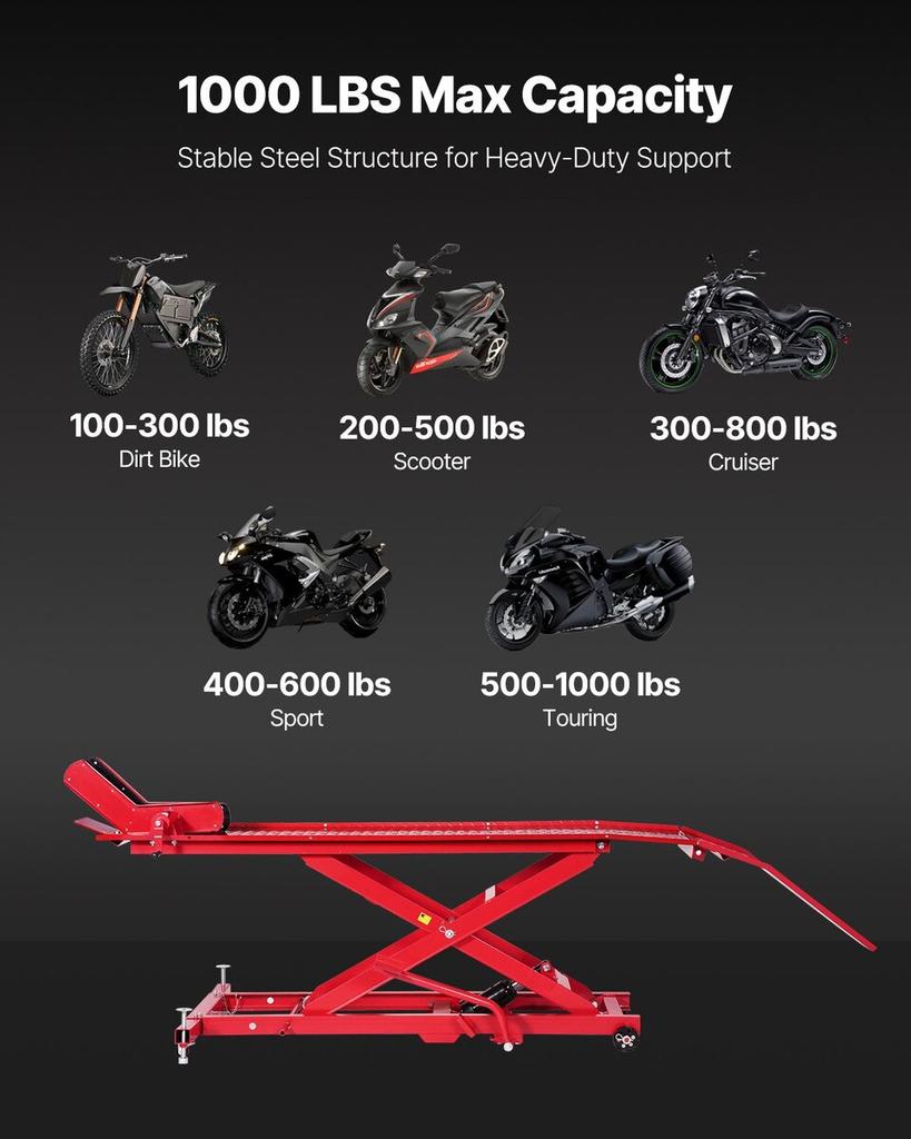 1000lbs Hydraulischer Motorradheber Heber Ständer Dirt Street Bike ATV
