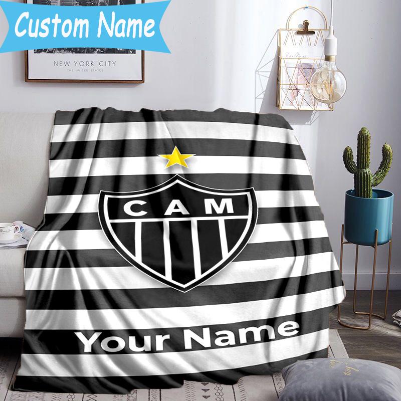 Custom Name Atletico Mineiro Flannel Blanket, Use for Birthday/Holiday Gift, Soft Blanket for Sofa/Bed/Camping/Office, Home Decor