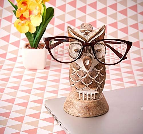 Eximious India Valentines Day Gifts Wooden Owl Glasses Holder Stand for Reading Nightstand Eyeglass Spectacle Mom Dad Car SPWW19