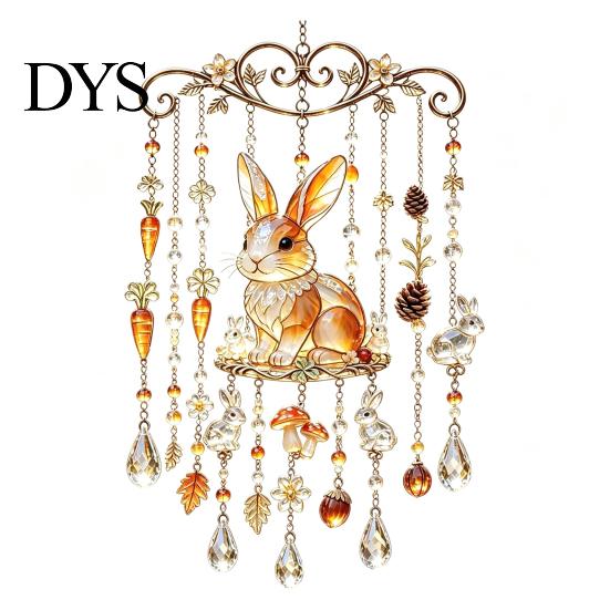 Nature Inspired Suncatchers Fall Animal Wind Chime Suncatcher, Stained Acrylic Fox Rabbit Hanging Suncatcher Party Photography Props with Prism Drops,