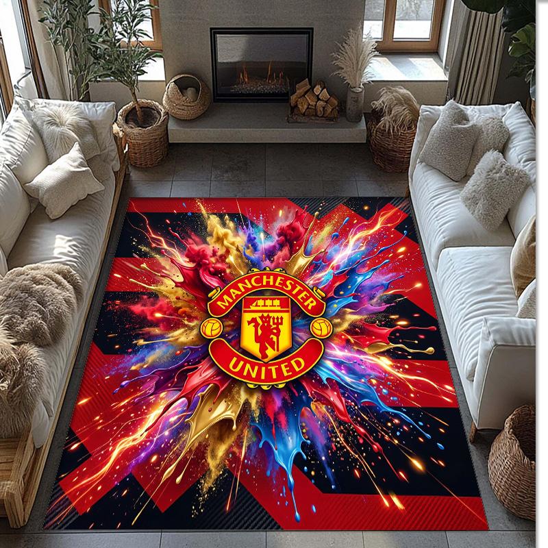 Tappeto in Flanella Stampato Manchester United Antiscivolo Morbido Poliestere Tappeto per Pavimento Tappetino Decorativo per Interni per Camera da Letto Soggiorno Divano