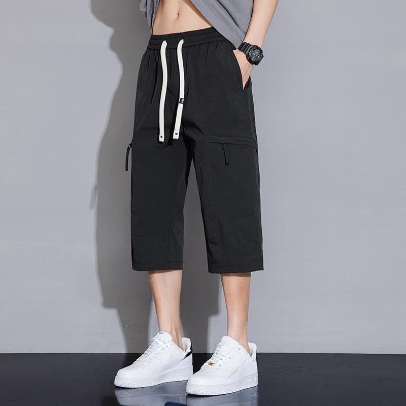 Ice Silk Casual Men's Summer Thin Loose Straight Cut Qui Dry Sports Workwear Seven-Foot Pants Faionable
