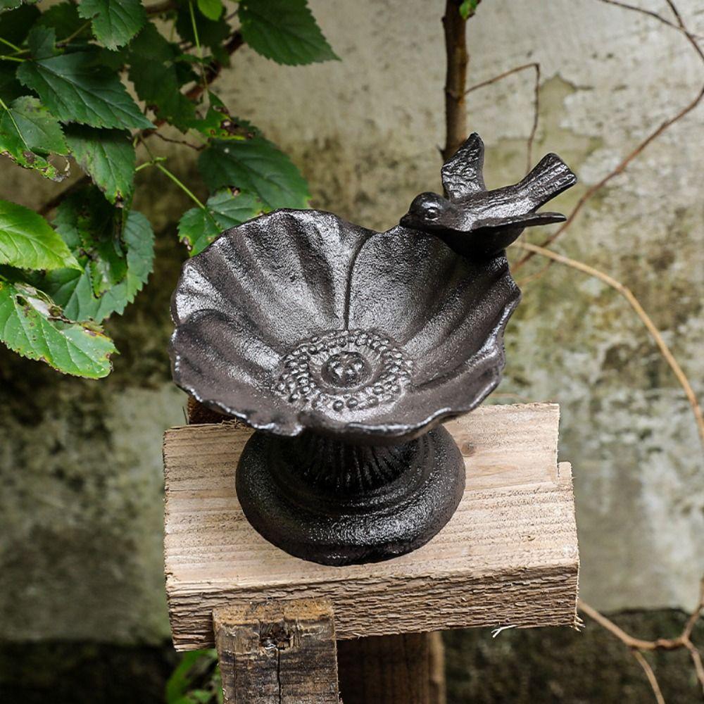 Cast Iron Bird Bath Nostalgic Bird Water Bowl Petal Bird Feeder Basin  Micro Landscape