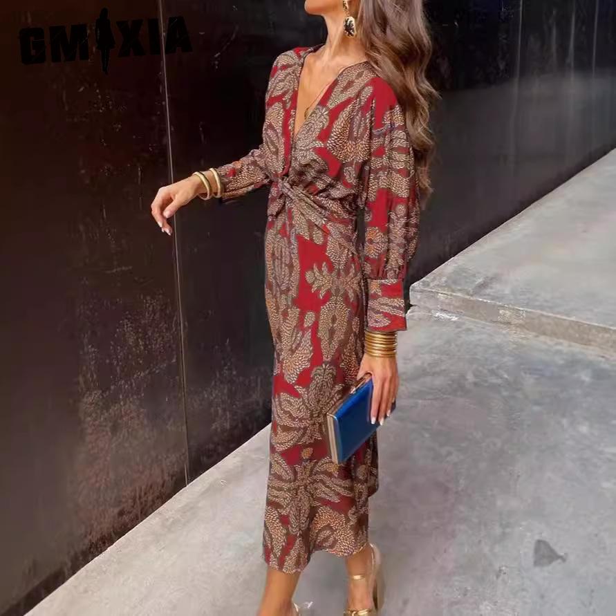 GMXIA Damenmode Herbst Winter Langarm V-Ausschnitt Freizeitkleider