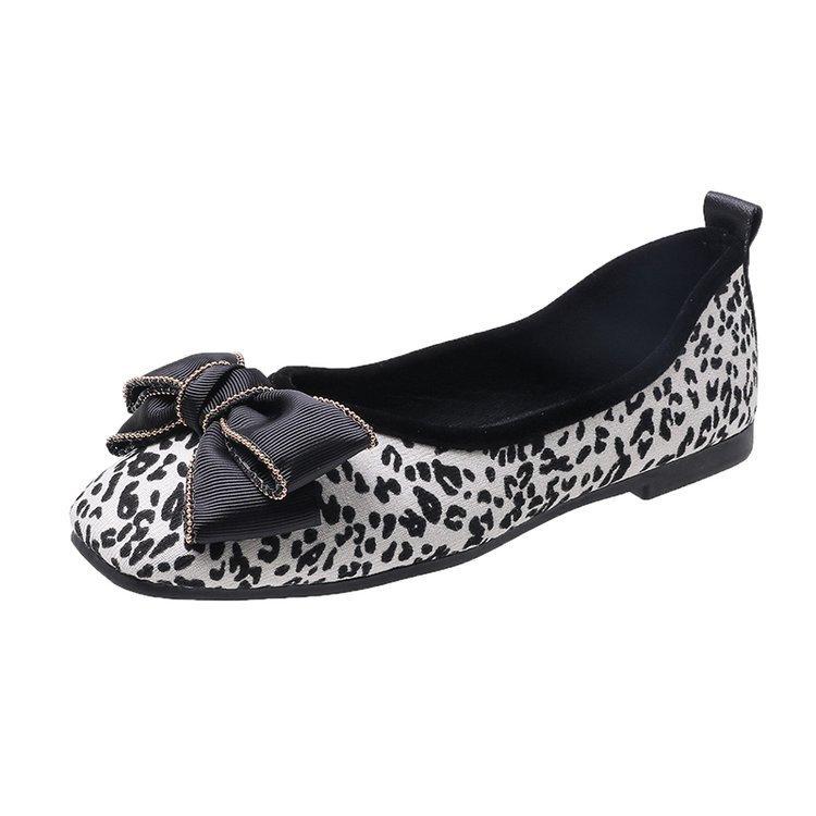 2024 Autumn New Square Toe Bow Tie Flat Casual Shoes Women Fashion Leopard Designer Soft Sole Loafers Female Slip on Lazy Shoes