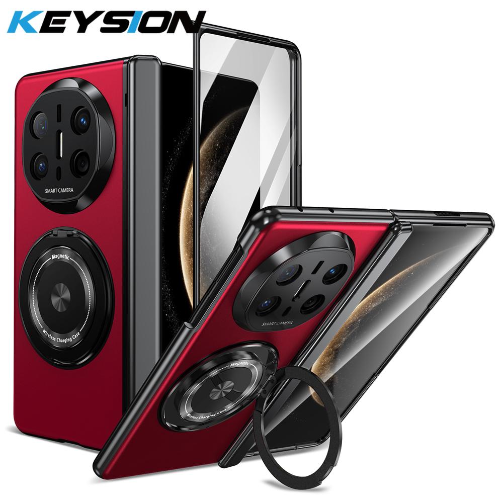 

KEYSION Чехол-подставка с магнитным кольцом, вращающимся на 360°, для MagSafe для Huawei Mate X6, откидная крышка для телефона с шарниром, с защитным стеклом для экрана for Huawei Mate X6 красный