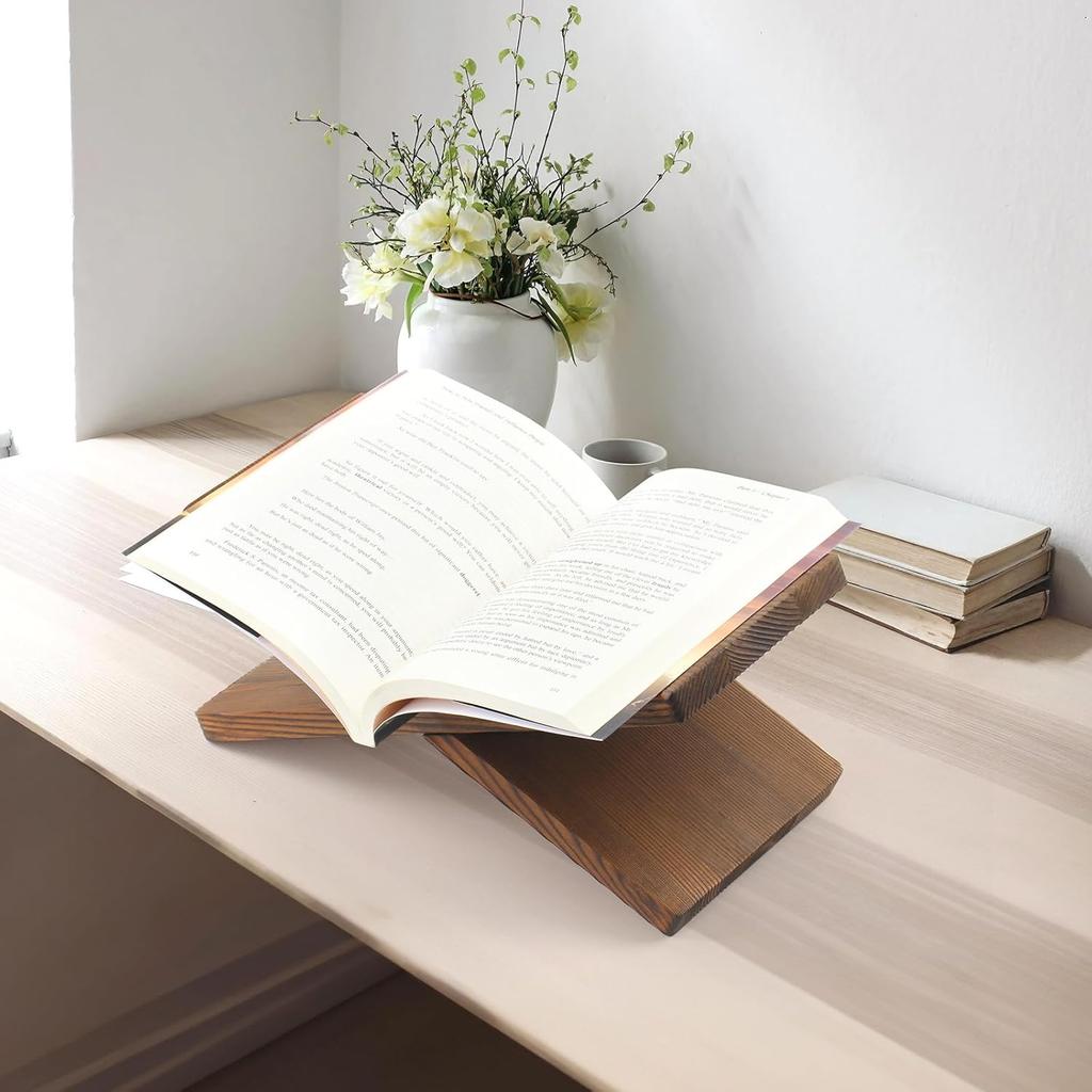 Book Stand for Reading - Solid Wood Book Holder for Open and Closed Books, Cookbook, Magazines, Textbooks (Redwood)