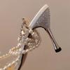 Fashion Luxury Rhinestone Soft Clear PVC Women Pumps Sexy Ankle Strap Pearls Bowknot Thin High Heels Fashion Summer Wedding Bridal Shoes