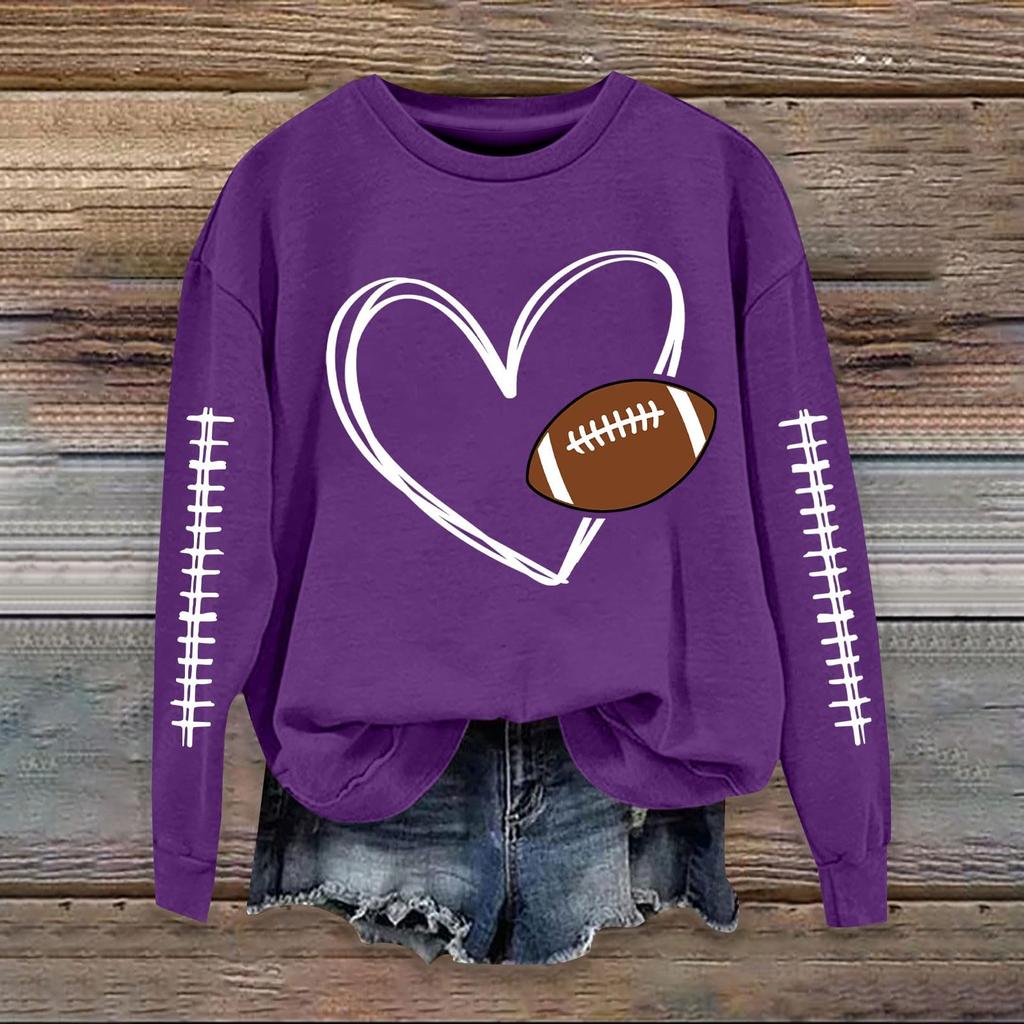 Women's Fashionable Casual Long-sleeved Rugby Printed Round-neck Top