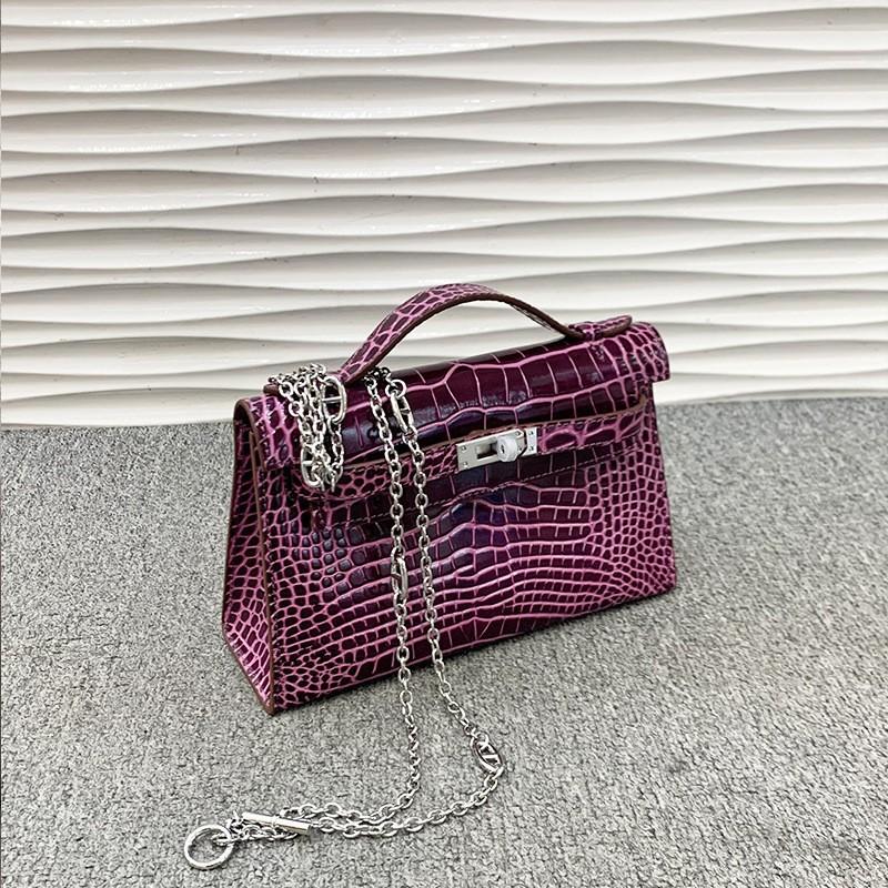 

New leather women s bag second generation KL22 head cowhide alligator pattern cowhide chain single shoulder oblique span women s bag 22x7x14cm