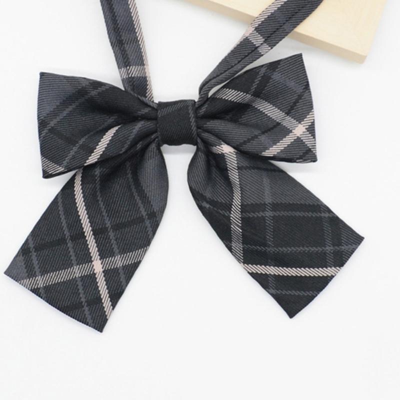 JK Gray Checkered Neck Tie Pre-Tied Bowtie for School Uniform Formal Business