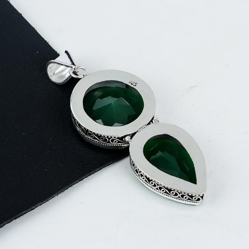 Smaragd Edelstein Anhänger 925 Sterlingsilber - Handgefertigtes Design, Alltagsschmuck, Einzigartige Smaragd Doppelstein Anhänger Geschenke