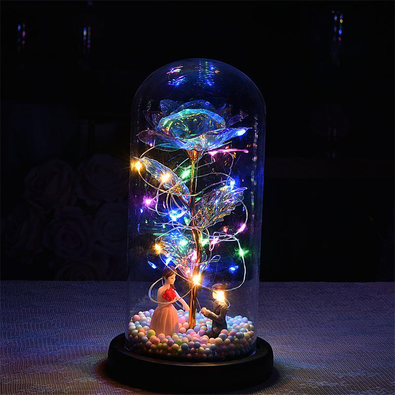 Everlasting Gold Foil Rose Glass Dome LED Light Valentine's Day Gift Ornament