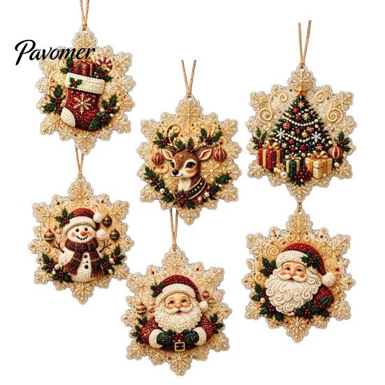 Christmas Faux Pearl Art Kit 6Pcs/Set Ornaments DIY Kit, Hanging Decorations Craft Creative Making with Round Charms Pearls, Holiday Rhinestone