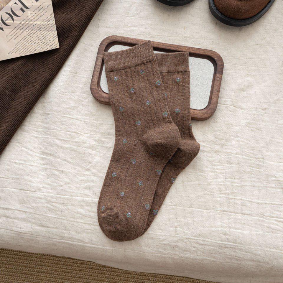 Autumn/Winter Retro Floral Preppy Women's Mid-Calf Scrunch Socks
