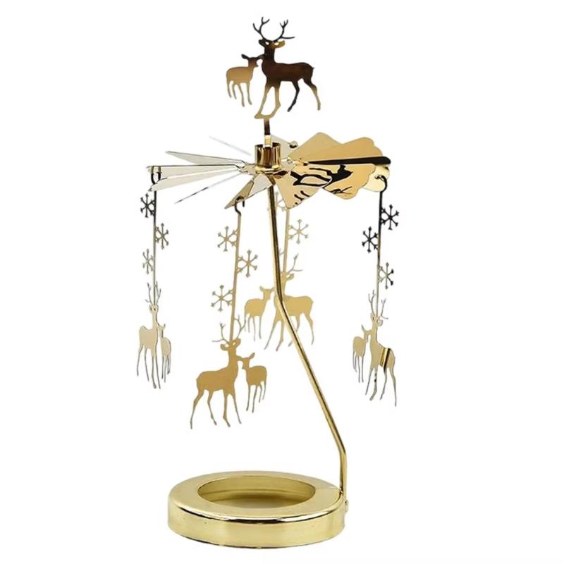 INS Style Rotating Tea Light Holder Heat Powered Stainless Steel Carousel Candle Stand for Desk Ornament