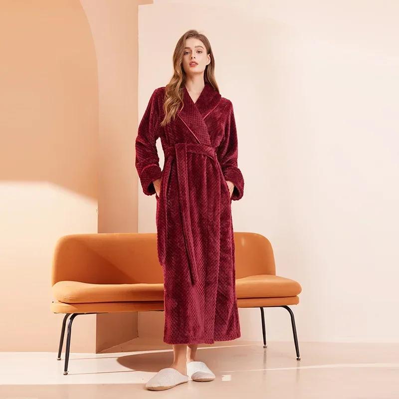 Casual Autumn and Winter New Couple Bathrobe Pajamas Trendy Men and Women Loose Thickened Long Flannel Long Pajamas