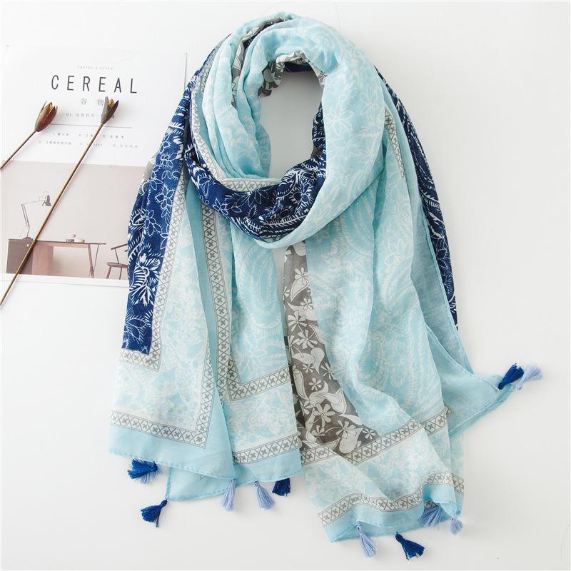 Japanese-Style Cotton & Linen Bohemian Scarf - Cashew Print and Silk Blend, Retro Artistic Design, Sunscreen Towel