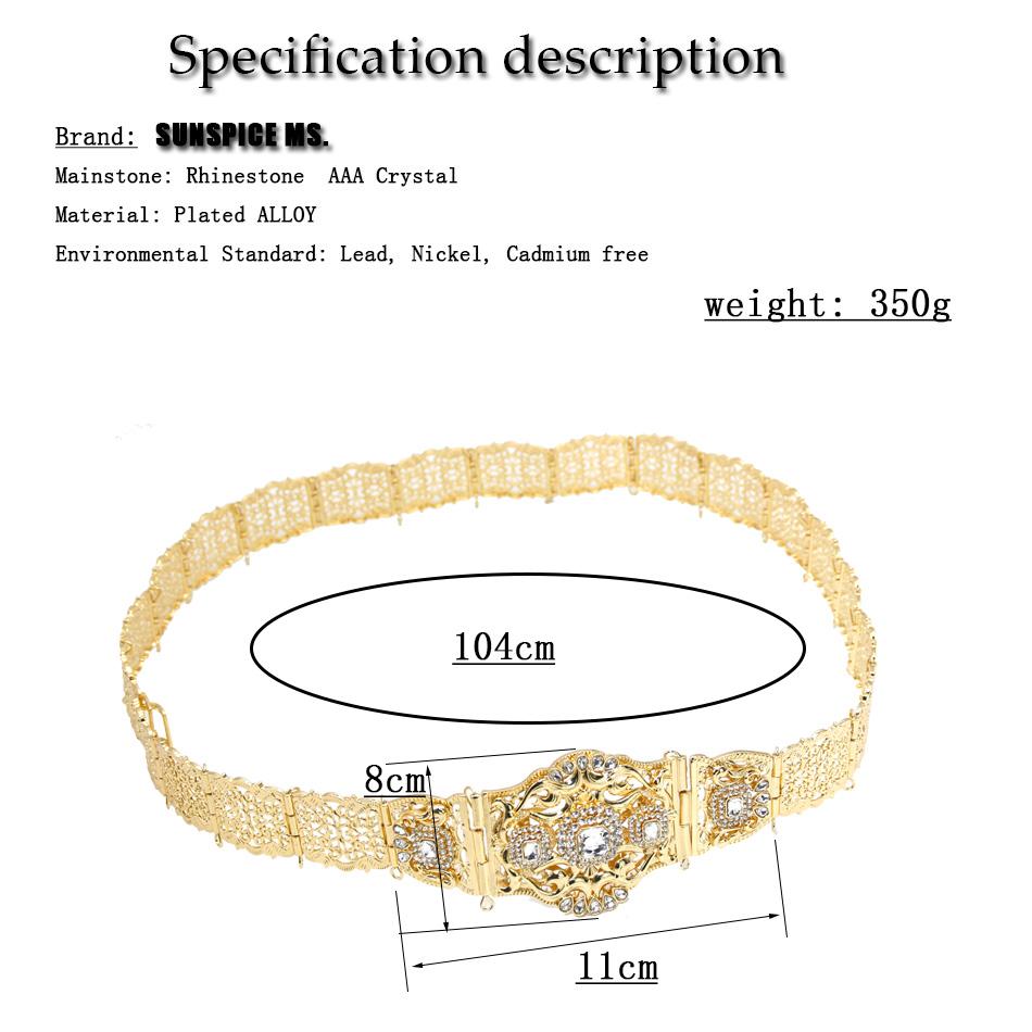 Gold Color Rhinestone Belt for Women Metal Waist Chain Ethnic Wedding Body Jewelry Gift