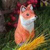 Wooden Fox Figurine Hand Carved Fox Sculpture Small Forest Animal Desktop Ornament for Home Office Table Shelf Decor