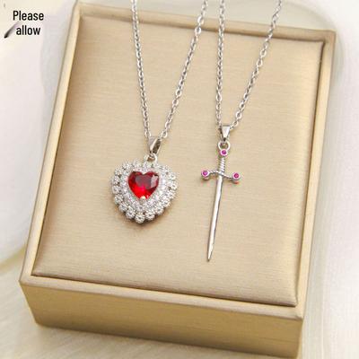 Women's Fashion Red Heart Necklace with Arrow Pendant for Valentine's Day