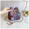 New Women's Sequin Chain Single Shoulder Crossbody Bag Large Capacity Bucket Bag Floral Handbag Handwoven Embroider Shoulder Bag