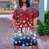 Summer Plus Size V Neck Short Sleeve Knee Pocket Gradient Print Casual Dress For Women