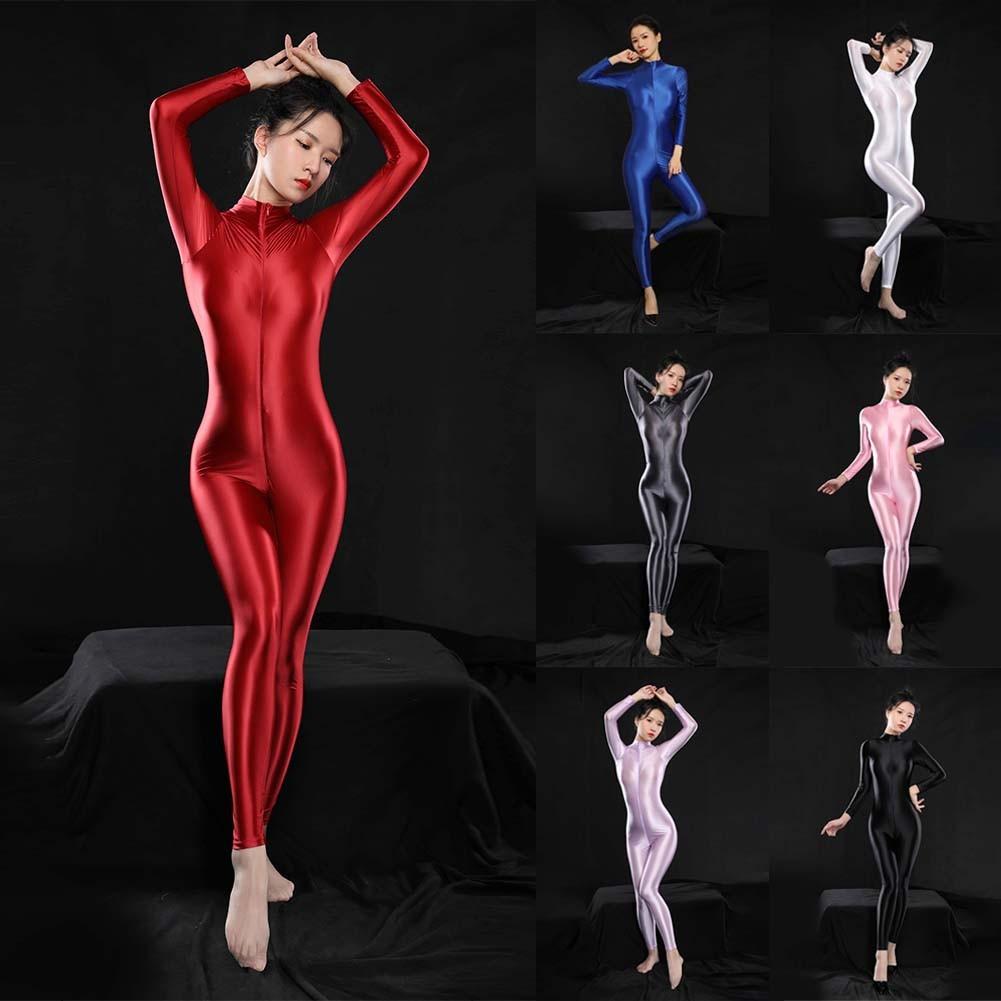 Womens Bodysuit Tights Zip-up Bodystockings Bodysuit