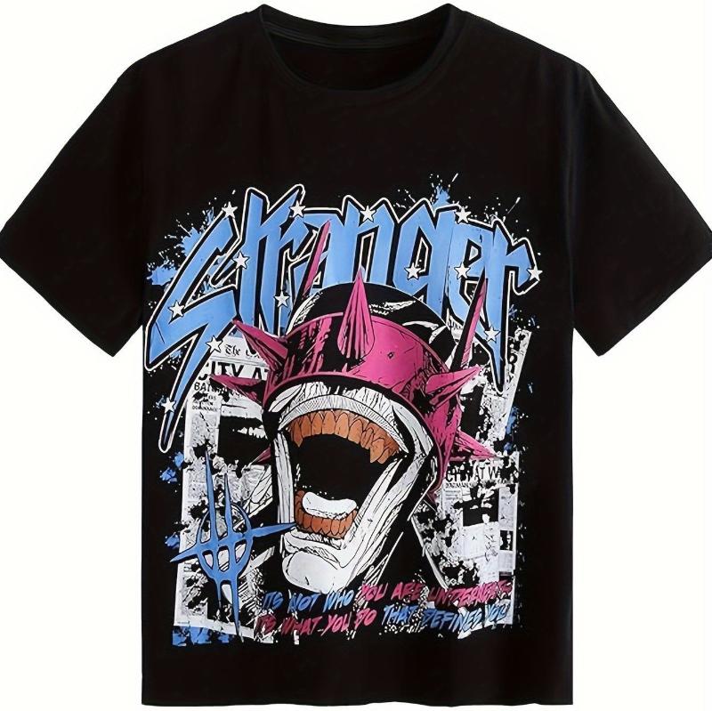 

Summer Men s Retro Y2K Pattern Short-sleeved T-shirt - Bold STRANGER Print and Pink Accents in The Street Style of The 2000s 4XL