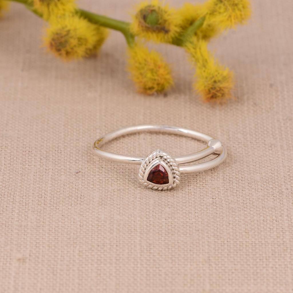 Natural Garnet Adjustable Ring, 925 Sterling Silver Gift for Love.
