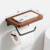 Walnut Wood Punch-Free Double Toilet Paper Holder with Storage Shelf