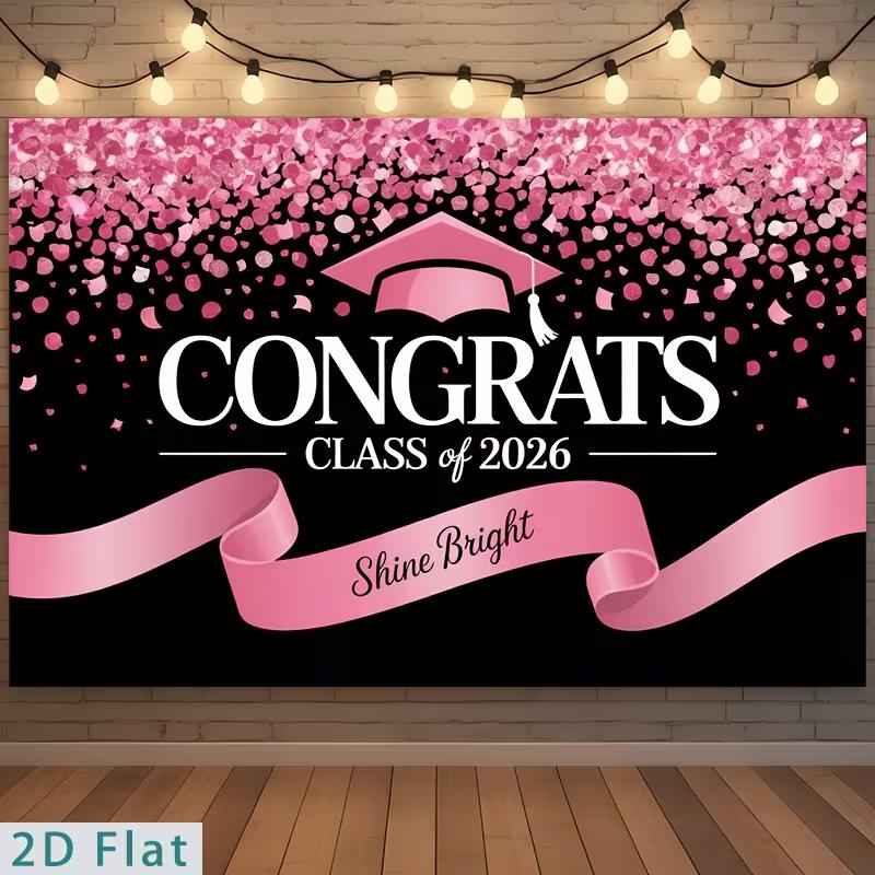 2D Rosa Schwarz Glückwünsche Abschluss Hintergrund Klasse von 2026 Party Dekoration Banner