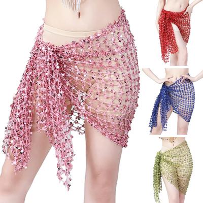 Belly Dance Hip Scarf Sequin Woven Wrap Skirt Hollow Out Mini Skirt