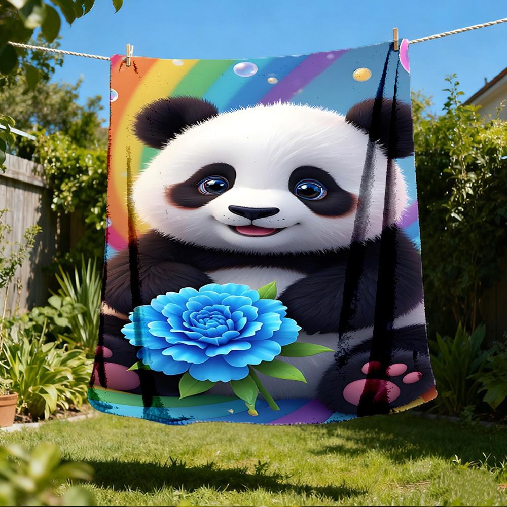 1pc Panda, Flower Throw Blanket Polyester Fiber, Lightweight Flannel, Soft & Warm, All Season Use for Outdoor, Camping Digital Print