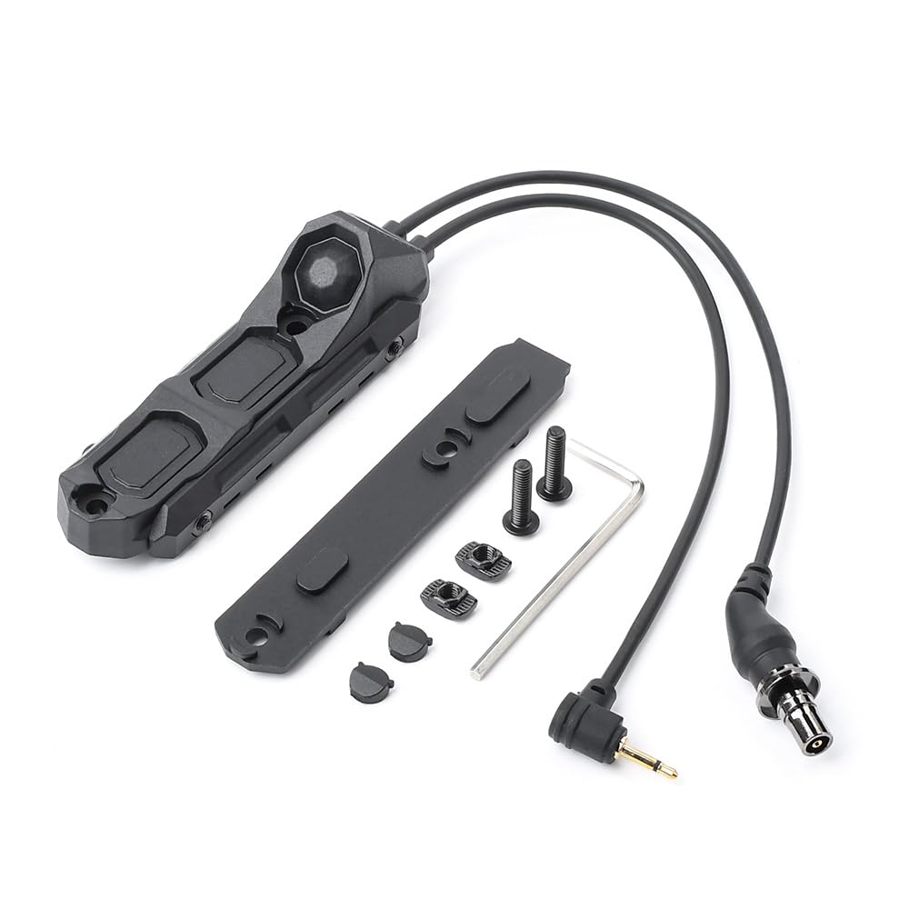 AXON-type three-key button remote switch for simultaneous operation of WADSN PEQ and SF lights [20mm rail/KeyMod/M-Lok compatible] (Black)